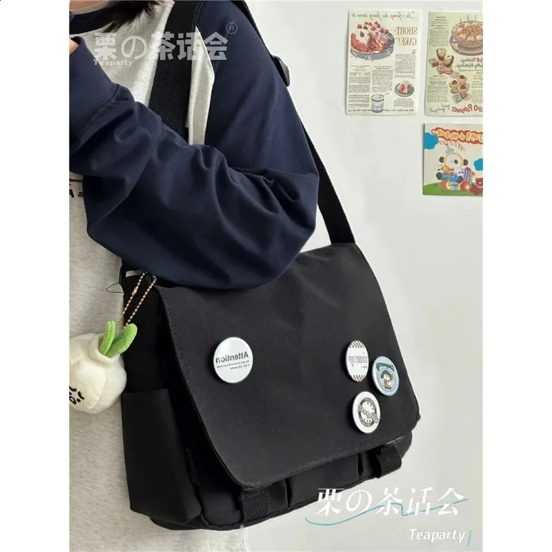 Collage Student School Bags Womens and Mens Unisex Cross body Bag Multi Pocket Messenger Simple Nylon Shoulder 240820