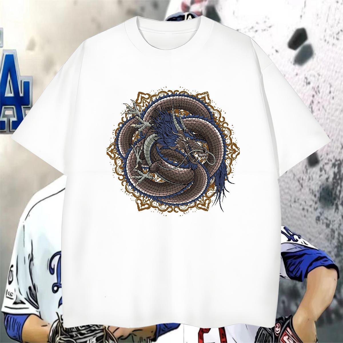 T Shirts Men 230g Cotton dragon Street Wear Breathable Soft Cartoon Printing L-4XL Mens Tshirts Stylist Wholesale Clothings