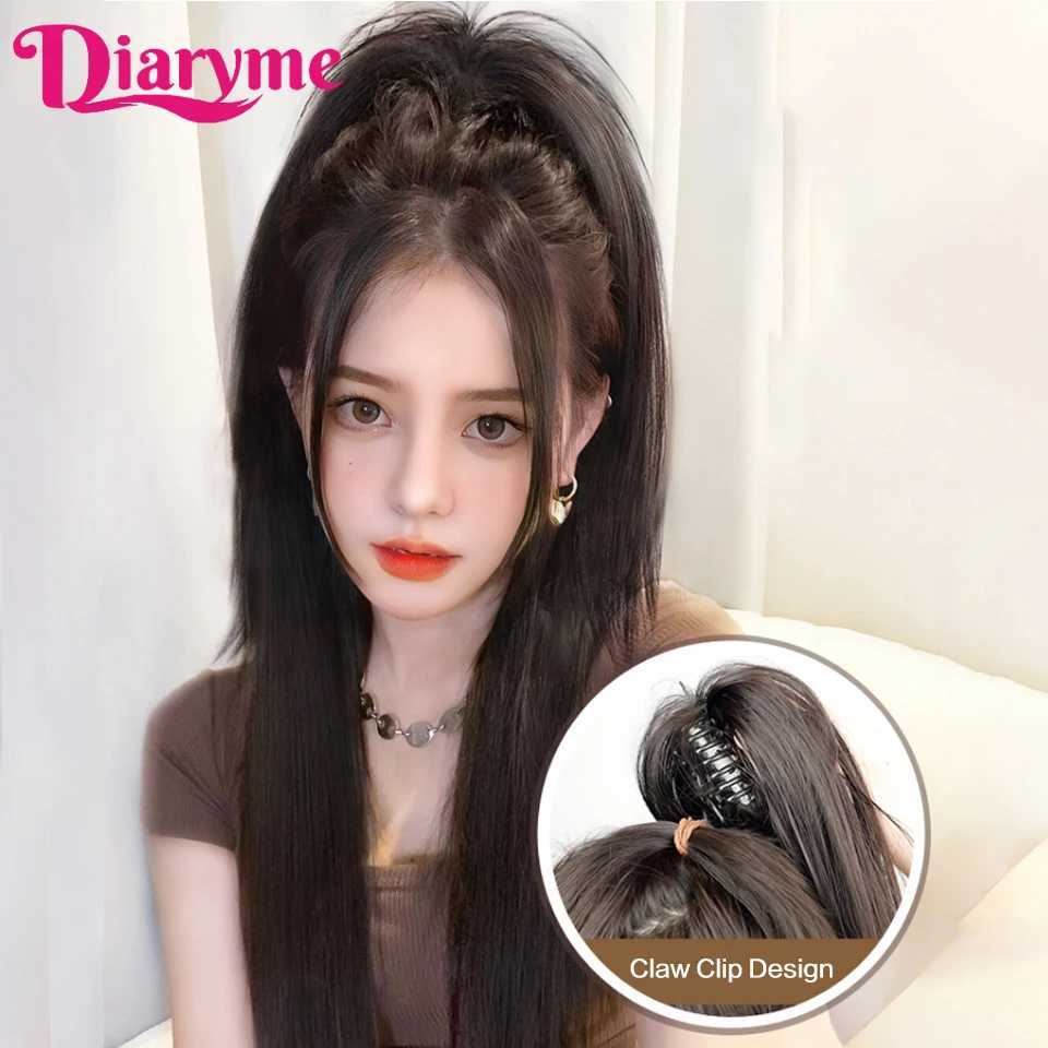 Ponytail wig womens synthetic long hair waterfall half series high ponytail claw clip ponytail wig girls natural fake sea W240817