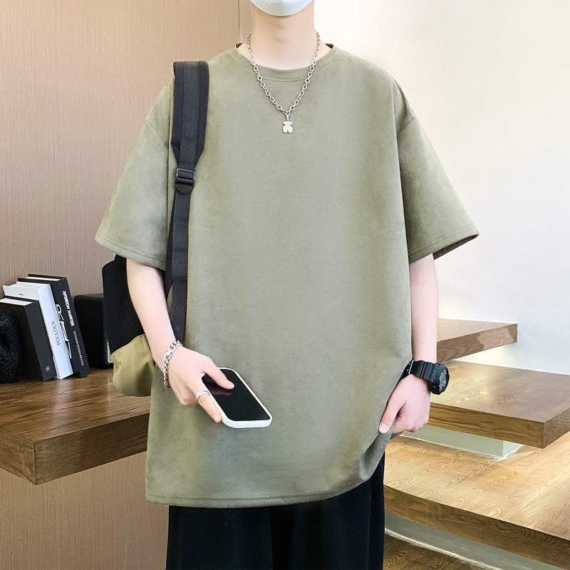 Suede T Shirts for Men Summer Short-sleeve Mens T-shirt Basic Casual Tshirt Solid Colour Tee shirts Unisex Summer Tops