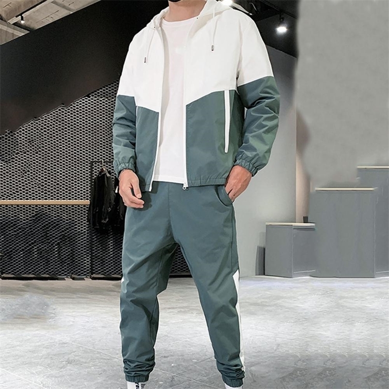 2pcsSet Mens Sets Zipper Hooded Cardigan Coat Long Pants Two-piece Set Men Tracksuits conjuntos masculinos 240819