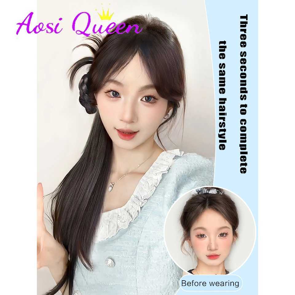 AOSI synthetic grab clip ponytail wig gentle Tthousand gold braid braided side ball head low ponytail wig ponytail W240817