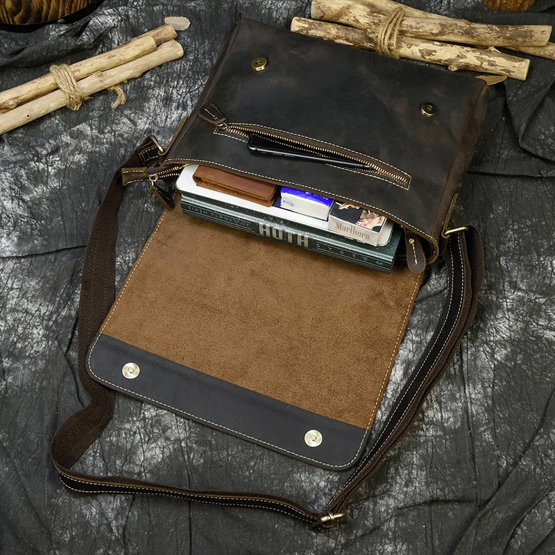 Vintage Crazy Horse Leather Mens Briefcases Laptop Bag Office Bags for Men Cover Messenger Bags Mens Leather Bag Computer Bags 240819