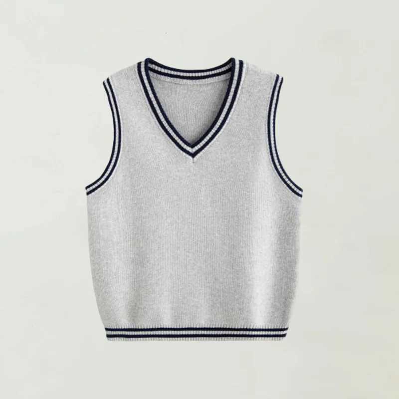 Preppy Style Knitted Vest for Kids Casual Classic School Knitwear Teen Child V-Neck Sweater Pullovers Tops Boys Girls WaistcoatsXJ240819
