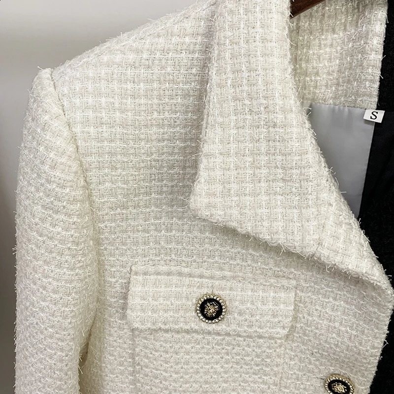 HIGH STREET Fashion ner Jacket Womens Colorful Block Wool Blended Coarse Fleece Coat 240819
