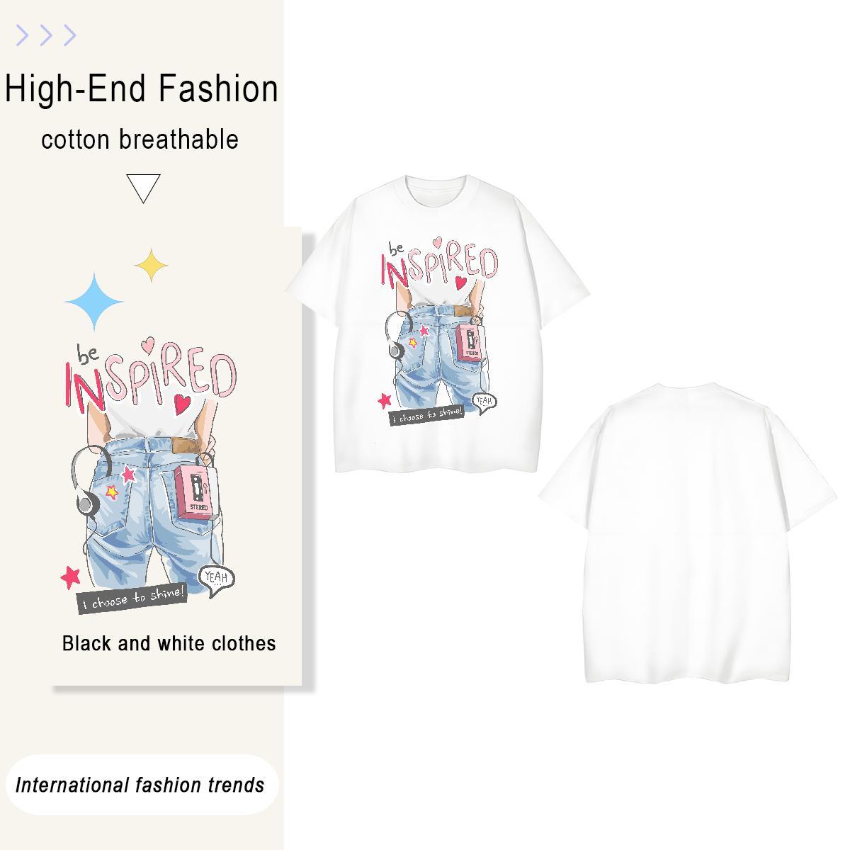 Loose Fit letter 100% Cotton 230g Tshirt for Man Woman Casual Beach Breathable Crew Neck T Shirt For Man 2024 Custom Anime Tops