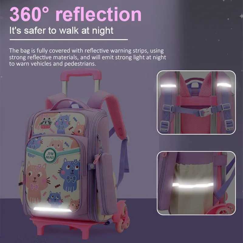Waterproof School Backpack with Wheels Children School Bags for Girls Kids Trolley Schoolbag Luggage Large Capacity Book Bags Y240820