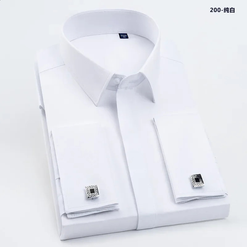 Quality Men French Cufflinks Shirt Hidden Button Mens Shirt Long Sleeve Casual Slim Fit Cuff Dress Shirts Cufflinks Included 240820