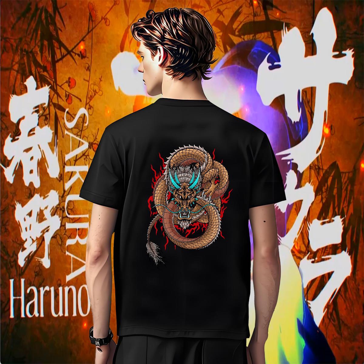 Man T Shirts 230g 100% Cotton dragon Spring Summer Breathable Short Sleeve Cartoon Print Tshirt for Man Woman DIY Customized Soft Tees Shirts