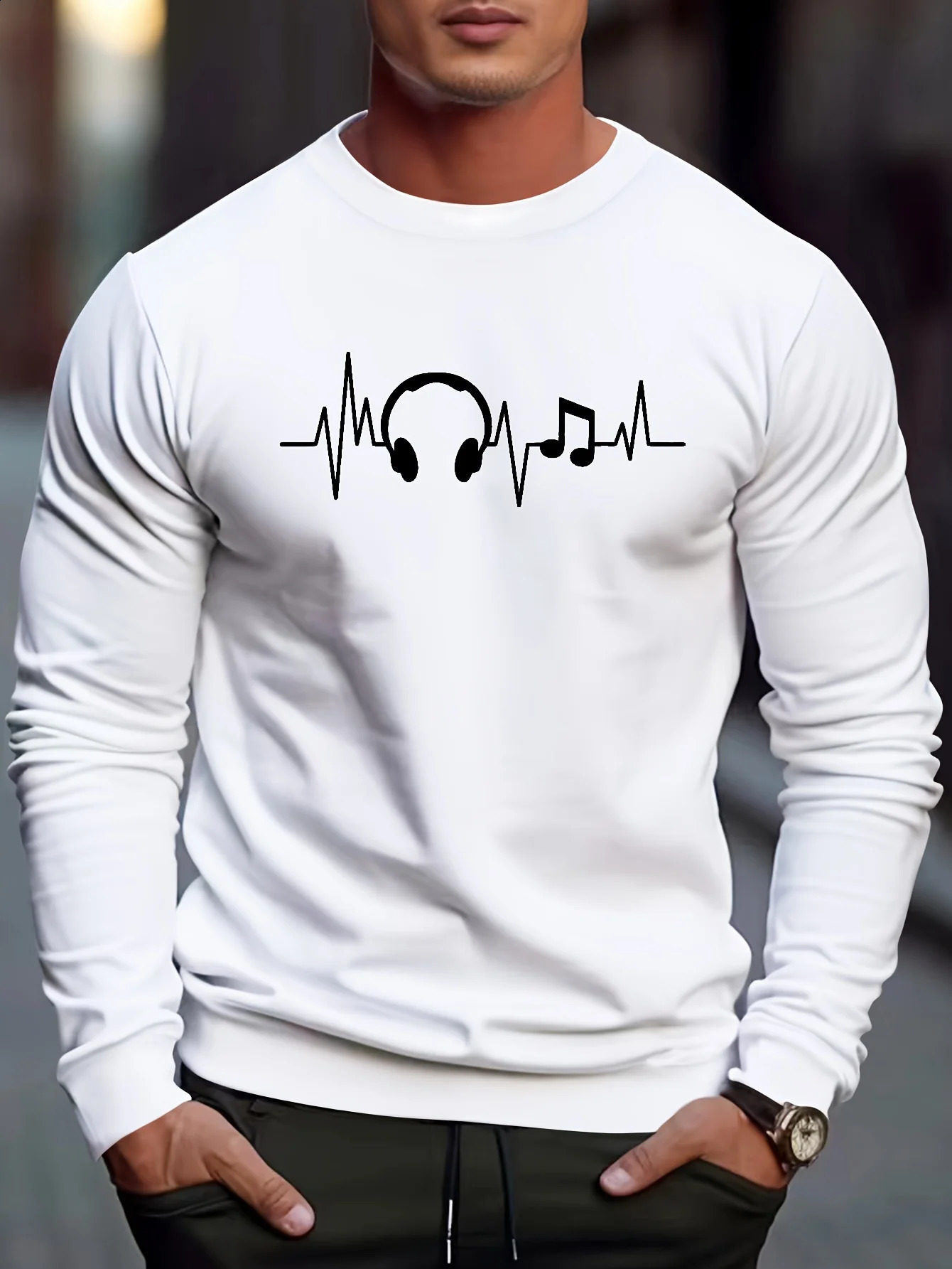Mens Fall Long Sleeve Round Neck Casual T Shirt Mens Sports 3D Digital Music Printing Sports Tops Winter Bottom Shirt 240820
