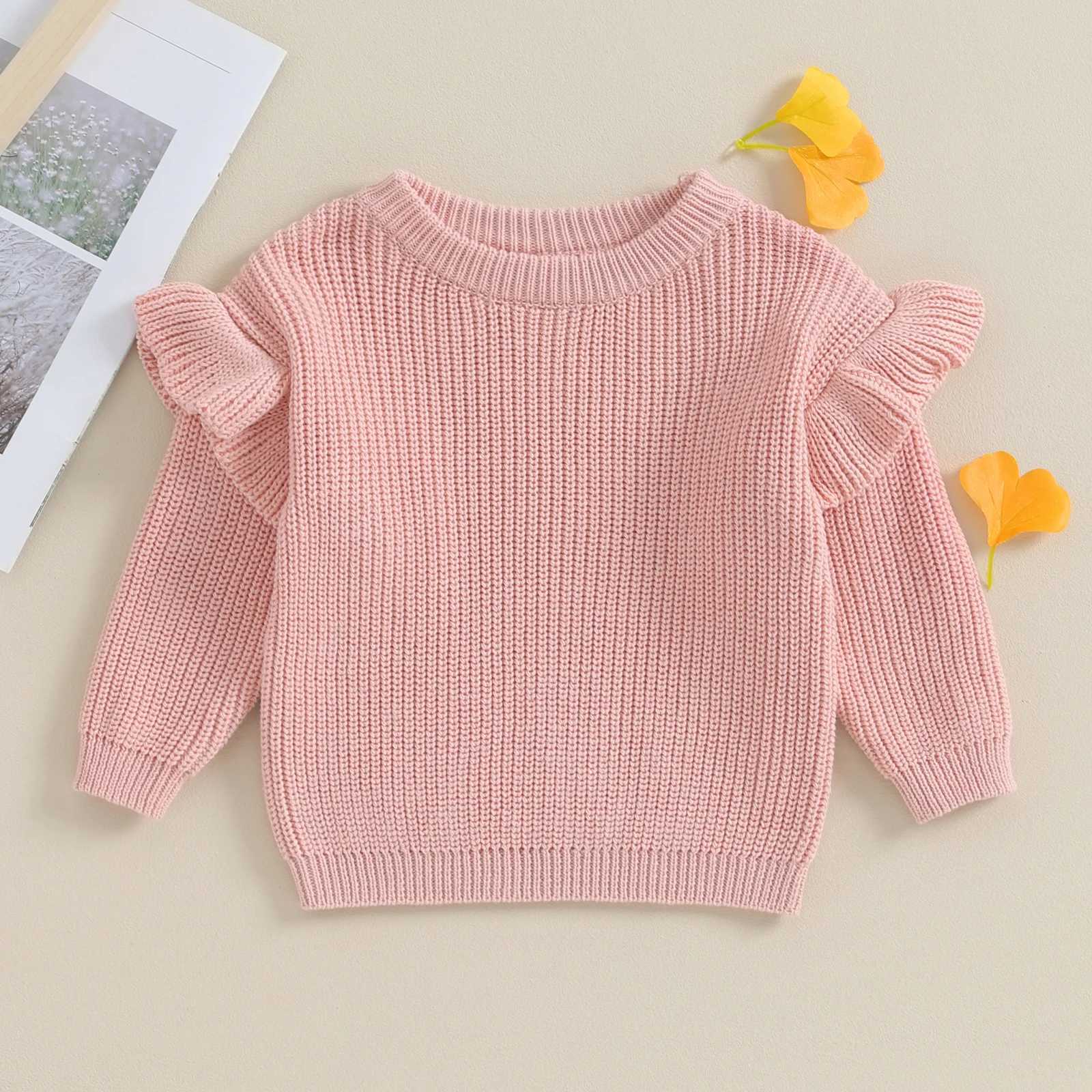 Cute pleated long sleeved baby girl sweater warm winter childrens knitted clothing solid crochet top loose knit top W240820
