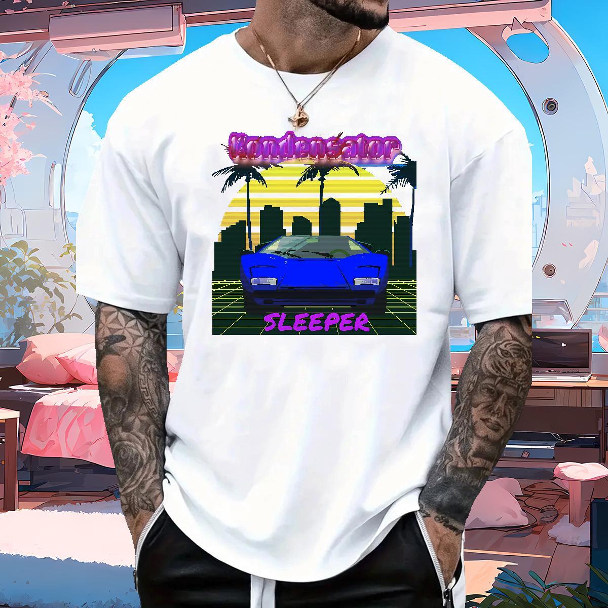 Designer car 230g 100% Cotton Mens Tshirts Home Outdoor Breathable Short Sleeve Mens T Shirts 2024 Summer Cartoon Printing L-4XL Tee Shirt