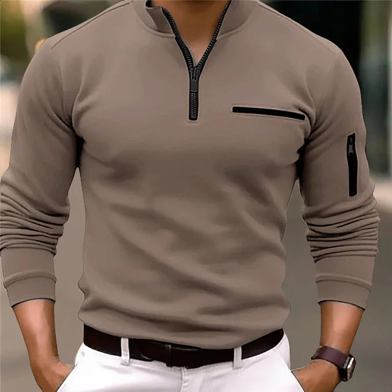 Mens Long Sleeve Polo Shirt Fashion Solid Color Leisure Sports Pullover Golf Slim T-shirt Business Casual Mens Wear. 240820
