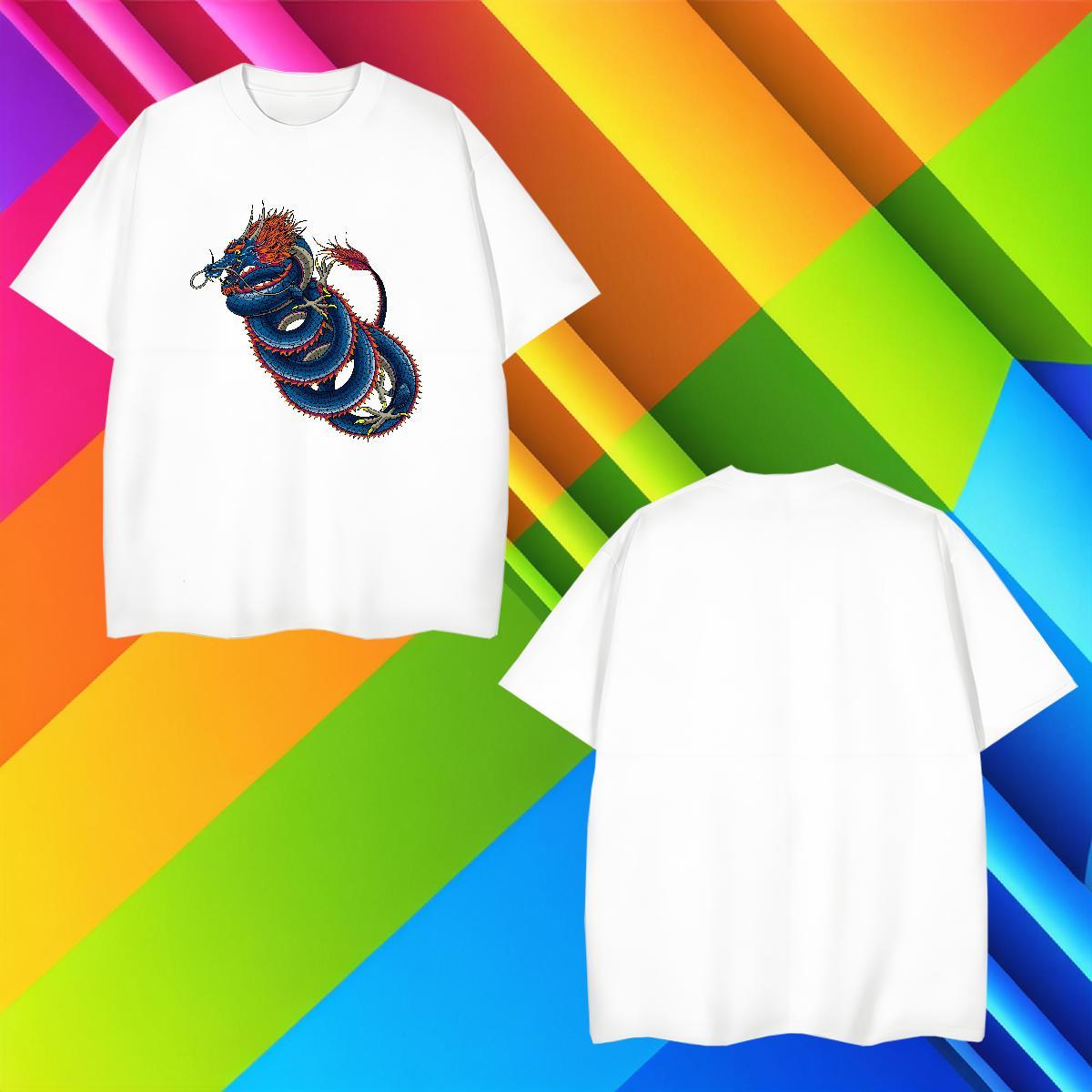 T Shirt For Man 100% Cotton 230g dragon Summer Casual Round Neck Short Sleeve Custom Printing Men Tshirts Classic Casual Loose Fit Polos