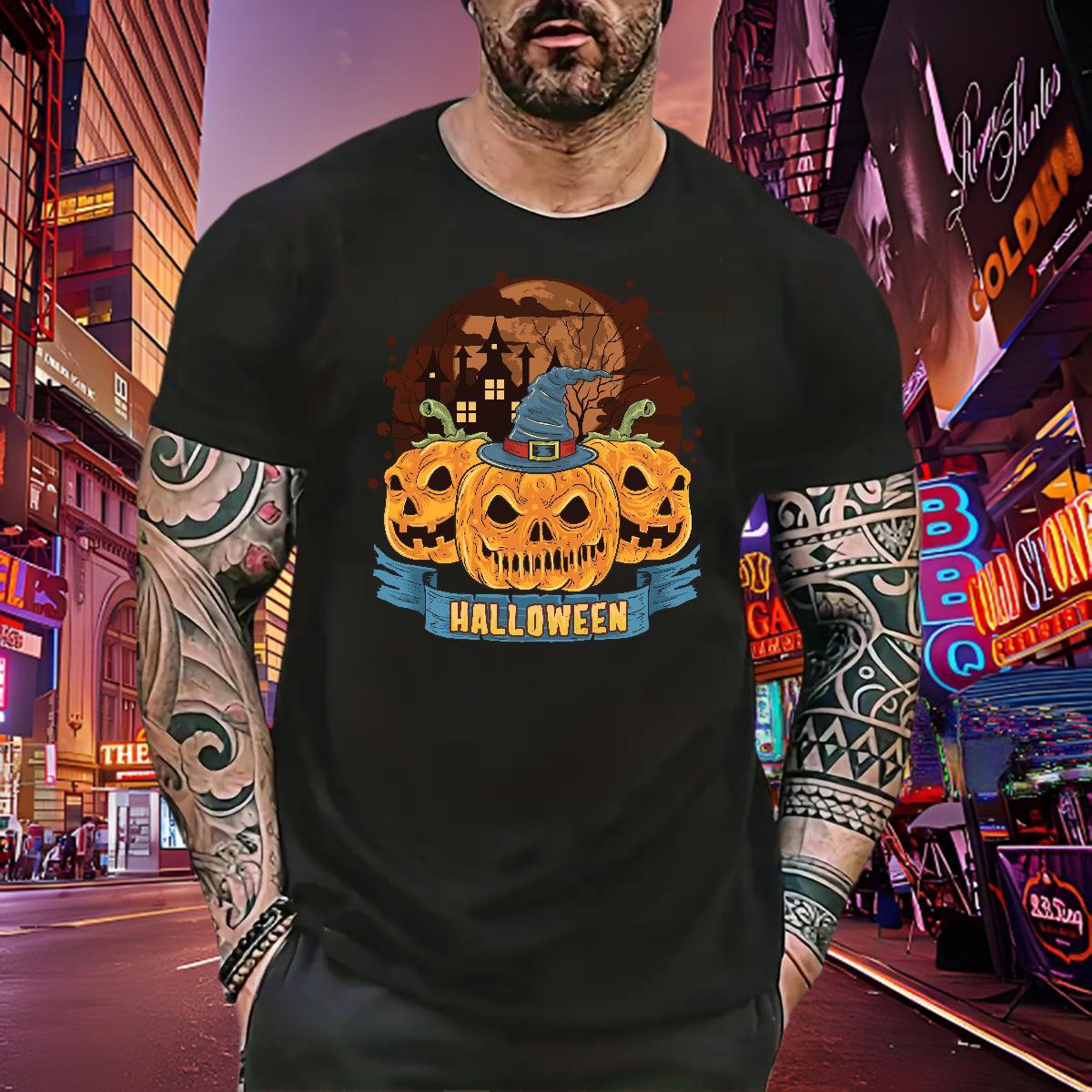Cool T shirt pumpkin O Neck Short Sleeves Casual Cartoon Print 230g Cotton Mens Tshirts 2024 Designer Tops