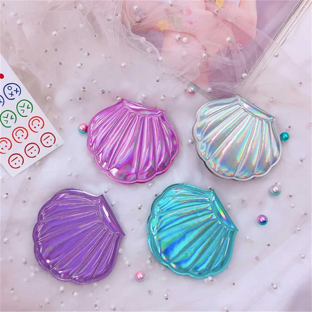 Shell Shape Makeup Mirror Double-Sided 2X Magnifying Vanity Folding Laser Mini Pocket Cosmetic Mirror Hand Compact Beauty Mirror Y240819