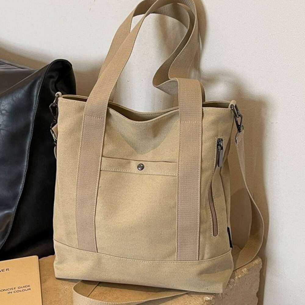 ISN design multi pocket commuting thick canvas student leisure tote bag, tutoring bag