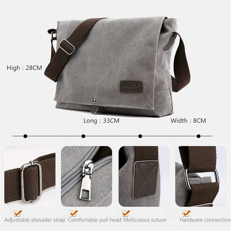 Mens Canvas Messenger Shoulder Crossbody Bags Man Fashion Cross Body Bag Casual Solid high workmanship Male Bag bolso 240819