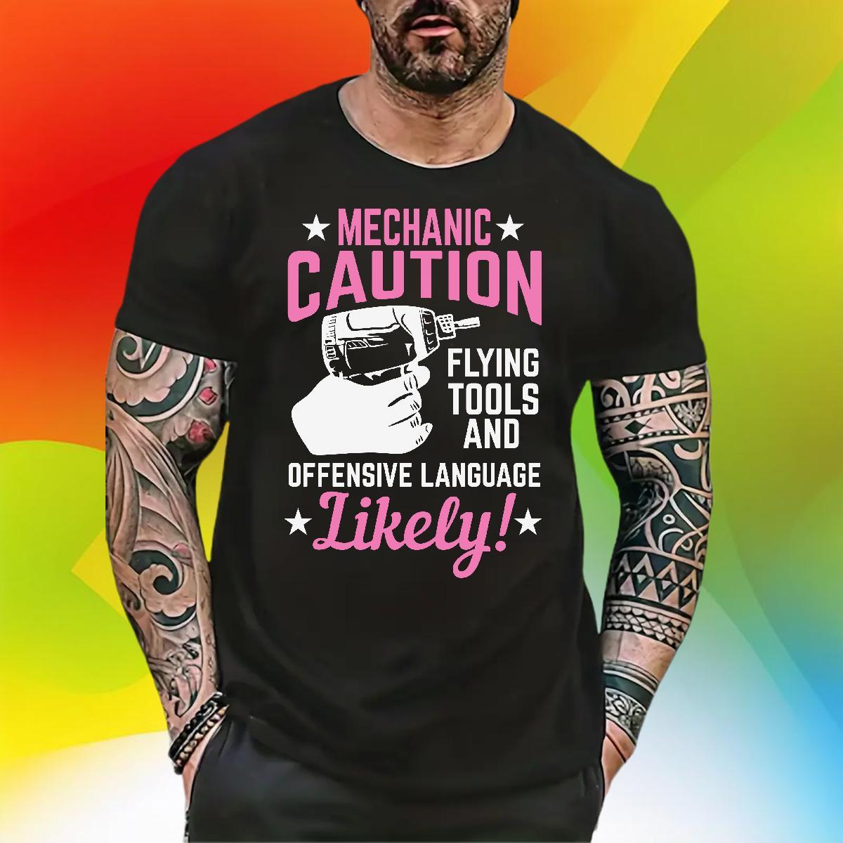 Popular Men Tshirts Hip Hop 230g Cotton Custom Big Size Breathable Short Sleeve mechanic caution Mens T Shirts Classic Casual Tops