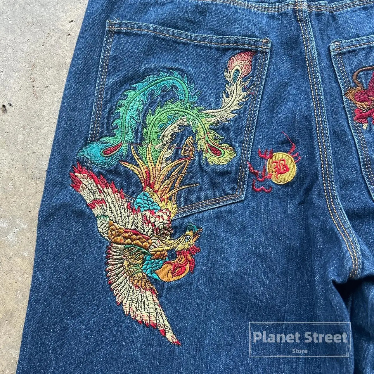 Dragon embroidery jeans men Y2k denim short harajuku vintage straight long streetwear pants hip hop trousers men clothing 240819