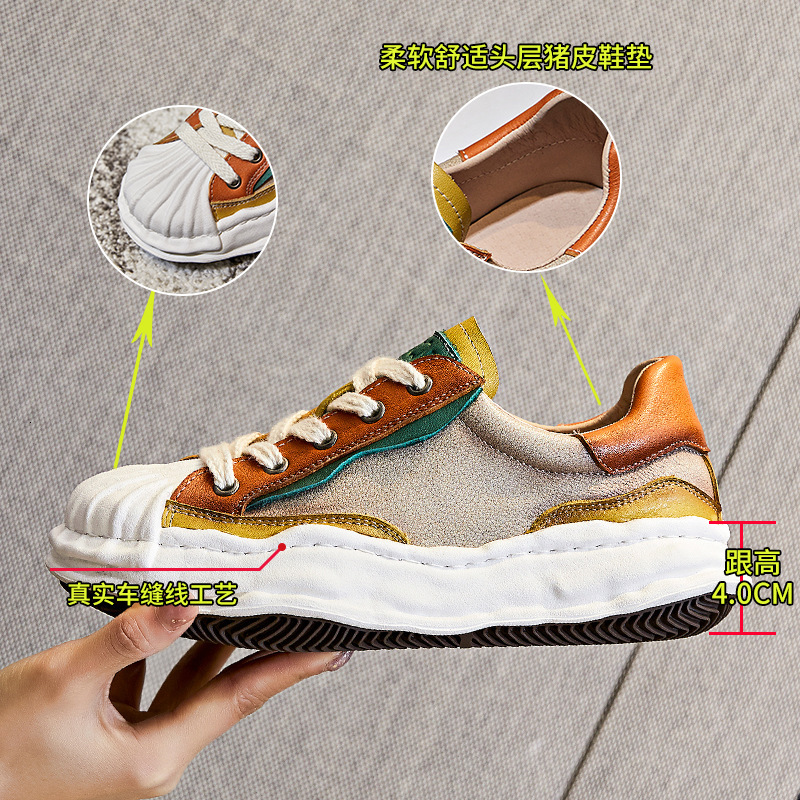 Ddmysports Top Layer Cowhide Shell Dissolved Spring New Ethnic Trend Women S Casual Leather Shoes OUTDOOR