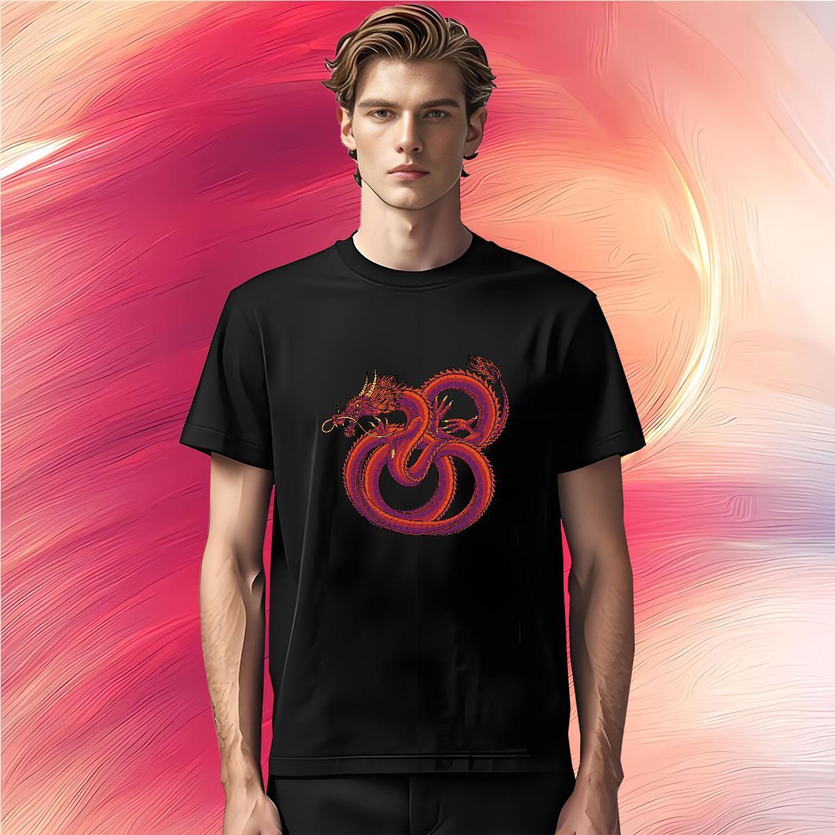 T Shirts Men 100% Cotton 230g dragon Casual Daily Wear Short Sleeve O-Neck Floral Print Couples T Shirts New Arrival TOP Quality Tee Shirt