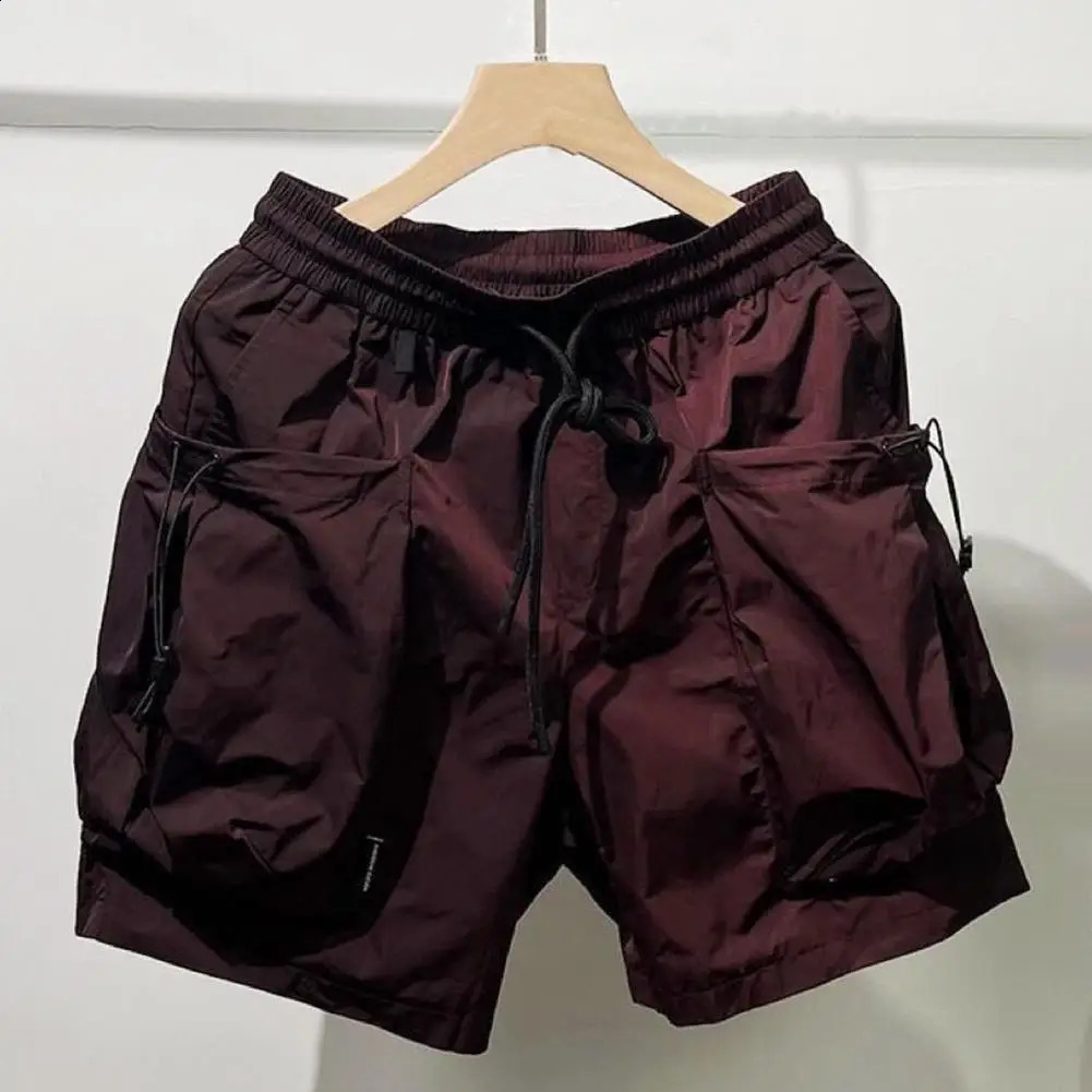 Casual cargo shorts mens loose elastic waist brushed summer large pocket soft sports 240819