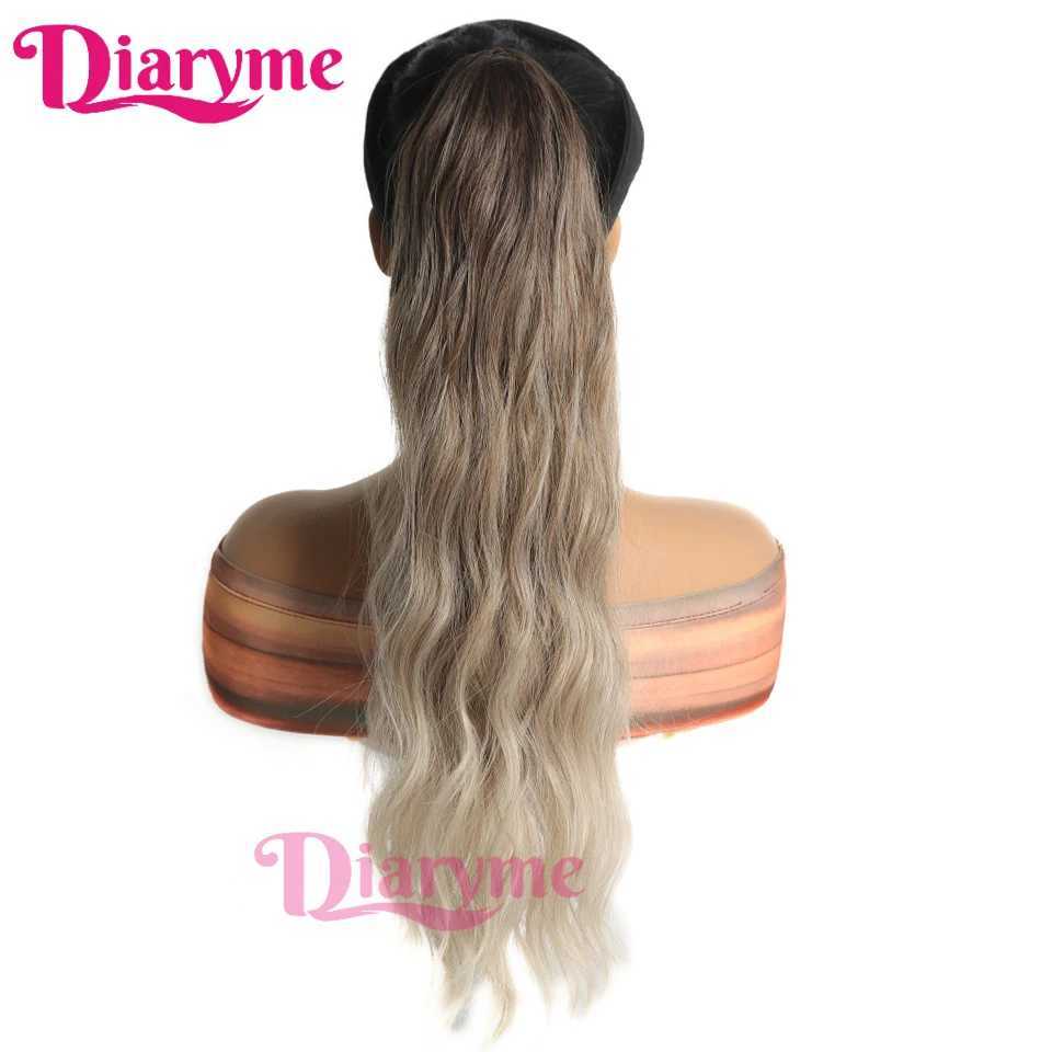 24 inch synthetic claw clip ponytail long natural wavy ponytail hair extension wig Umbre brown blonde ponytail fake W240817