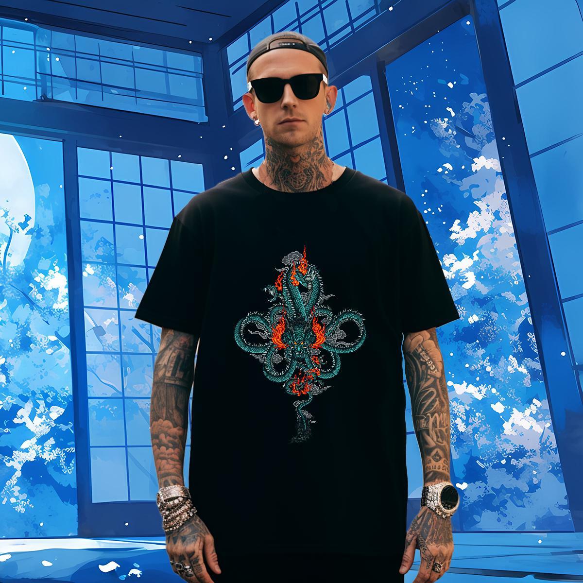 T Shirts Men 230g Pure Cotton fire Street Wear Breathable Short Sleeve DIY Men Clothes T-Shirt Fashion Casual Unisex Tee Shirt