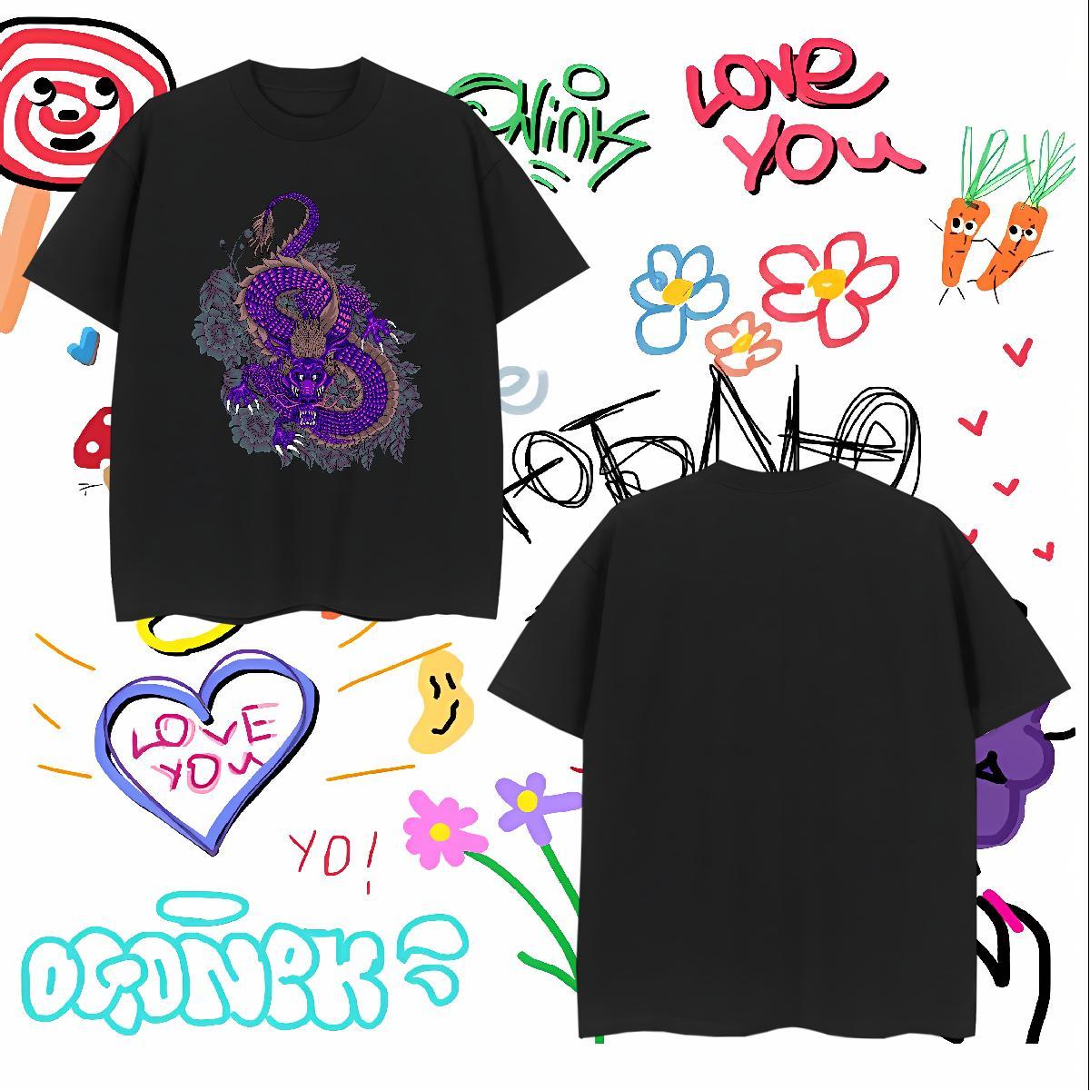 High Quality dragon T-Shirts Anime Printing Street Men Tshirts 230g Cotton New Pure Cotton Customized Tees Shirts