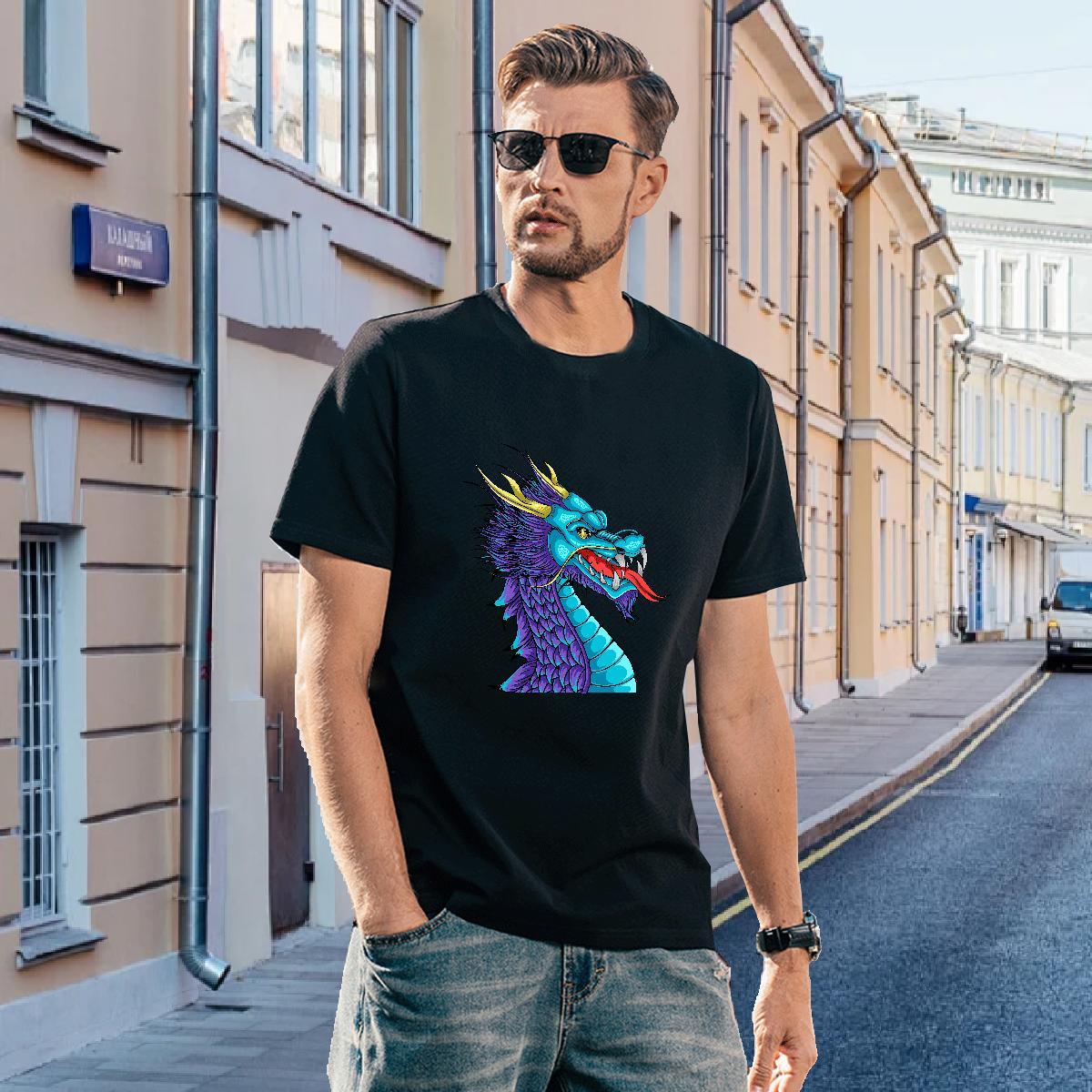 T shirt 230g Pure Cotton dragon head Hip Hop Crew Neck Customized Tshirt for Man Woman DIY Cool Design Tops Tees