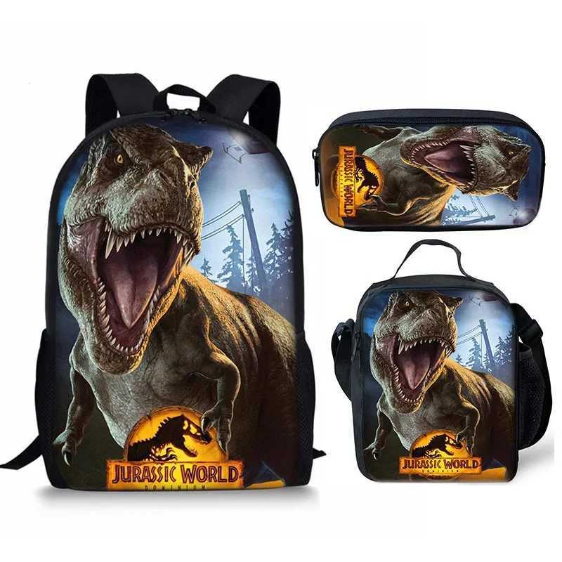 Jurassicc World Backpack Cartoon Jurassics Park Printed Child Shoulder Bag School Bags Crossbody Satchel Pencil Case Set For Kid Y240820