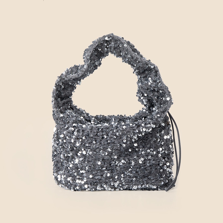 2025S Fashion Designer 2024 Spring summer New Full Sky Star Sequin Pleated Handbag With Drawstring Shoulder High End Small Square Bag