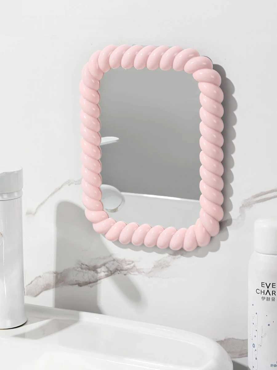 1Pc Desktop Makeup Mirror Rectangle Cute Cream Style Plastic Portable Vanity Mirror For Women Girls Y240819