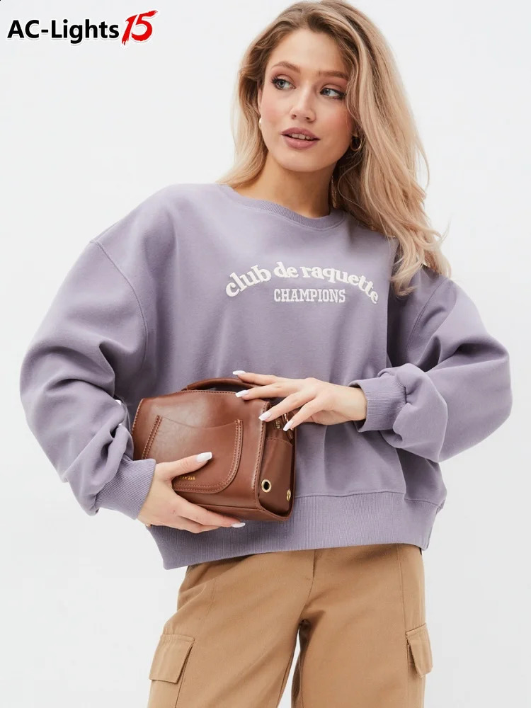 Womens Embroider Short Sports Shirt Fashionable Long Sleeve ONeck Letter Printing Solid Color Super Pull Spring Top 240819