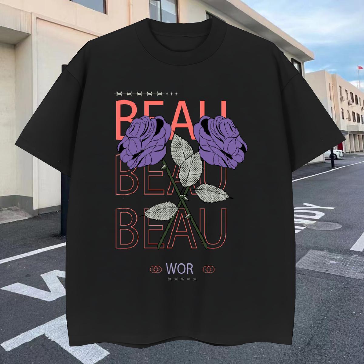 Wholesale Couples T Shirts Casual Daily Wear 100% Cotton 230g White Plus Size O-Neck Short Sleeve flower T Shirts Men Classic Casual Top Tees