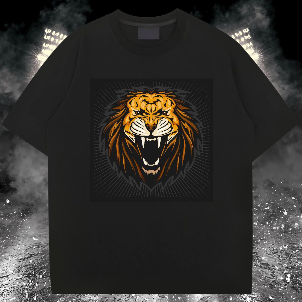 Popular T Shirt For Man lion Round Neck Short Sleeve Sport Floral Print 100% Cotton 230g Men Tshirts Fashion Design Tops