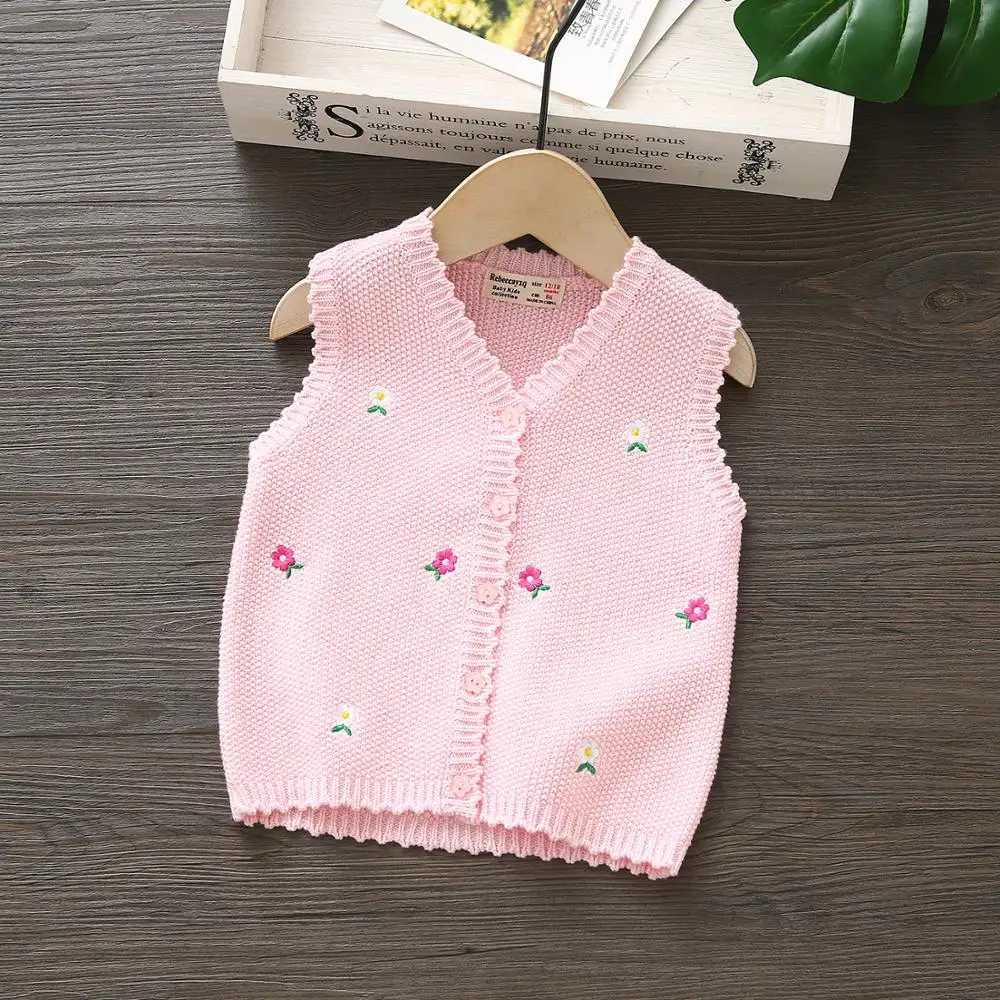 2020 New Kids Sweater Knitted Vests For Girls V-neck Cute Flower Sleeveless Infant Baby Girls Vest Sweater DT163XJ240819