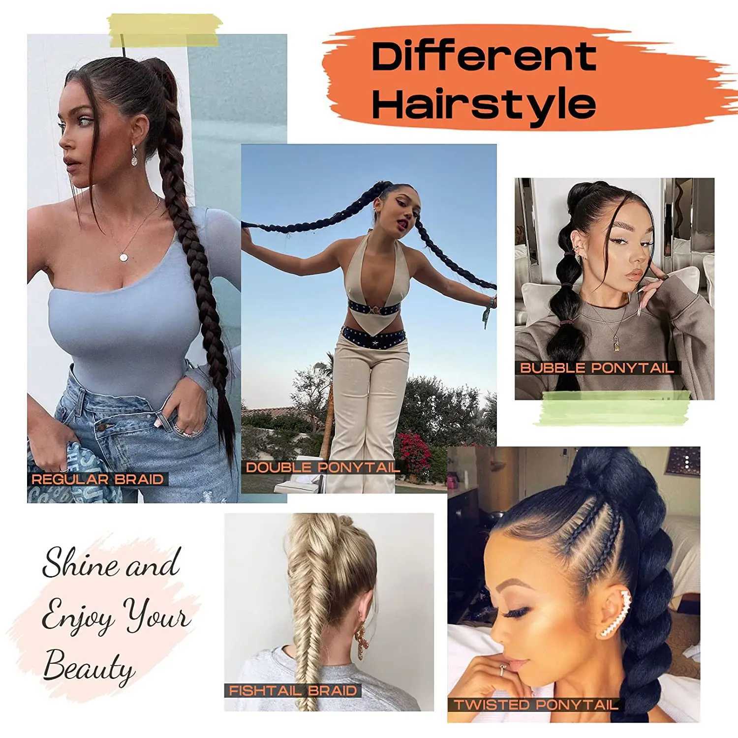 40 inch ultra long box braided brushed ponytail synthetic natural ponytail wig suitable for black women to clip and extend their hair W240817