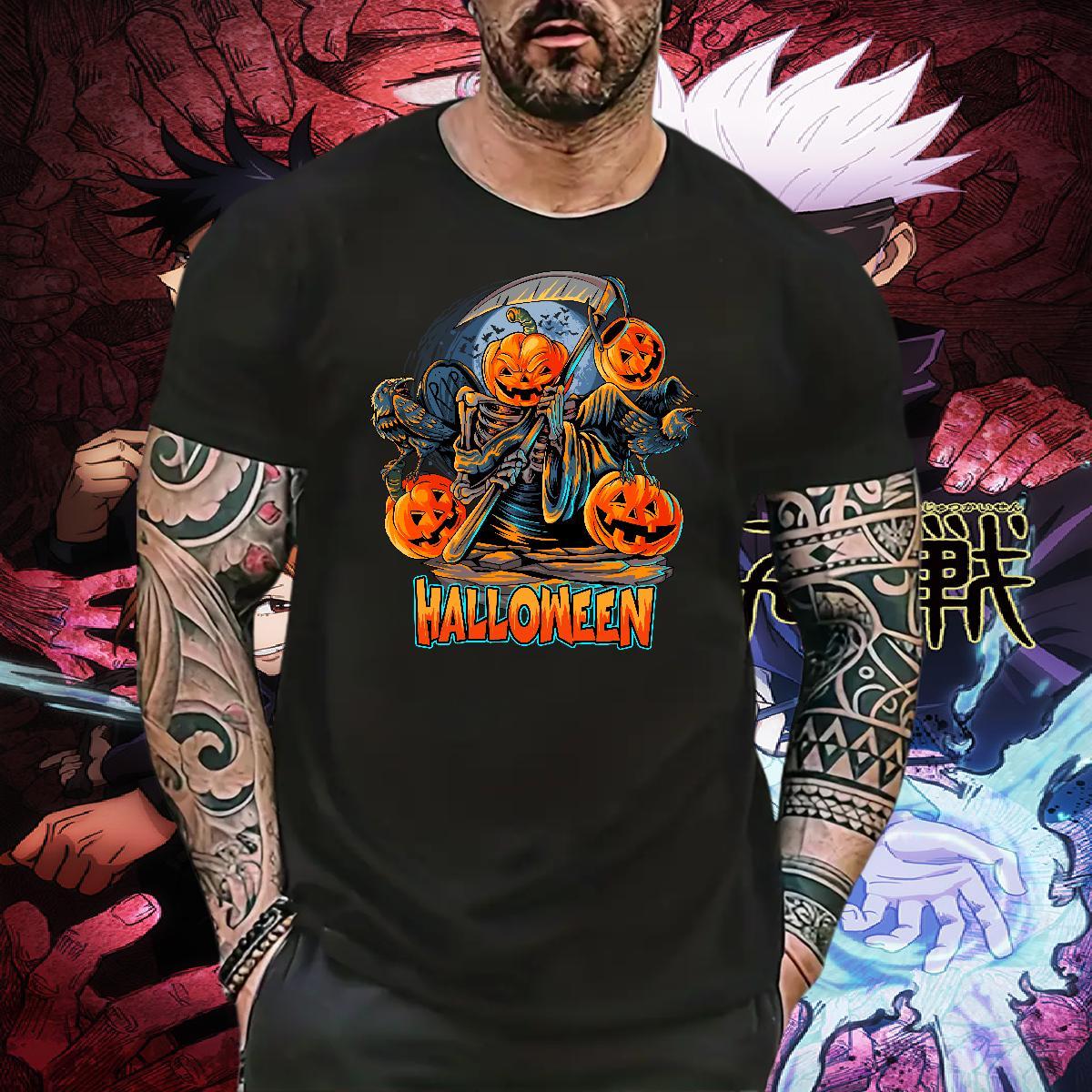 Loose T shirt halloween Crew Neck Home Outdoor White Plus Size 230g Pure Cotton Mens Tshirts Classic Tops Shirt