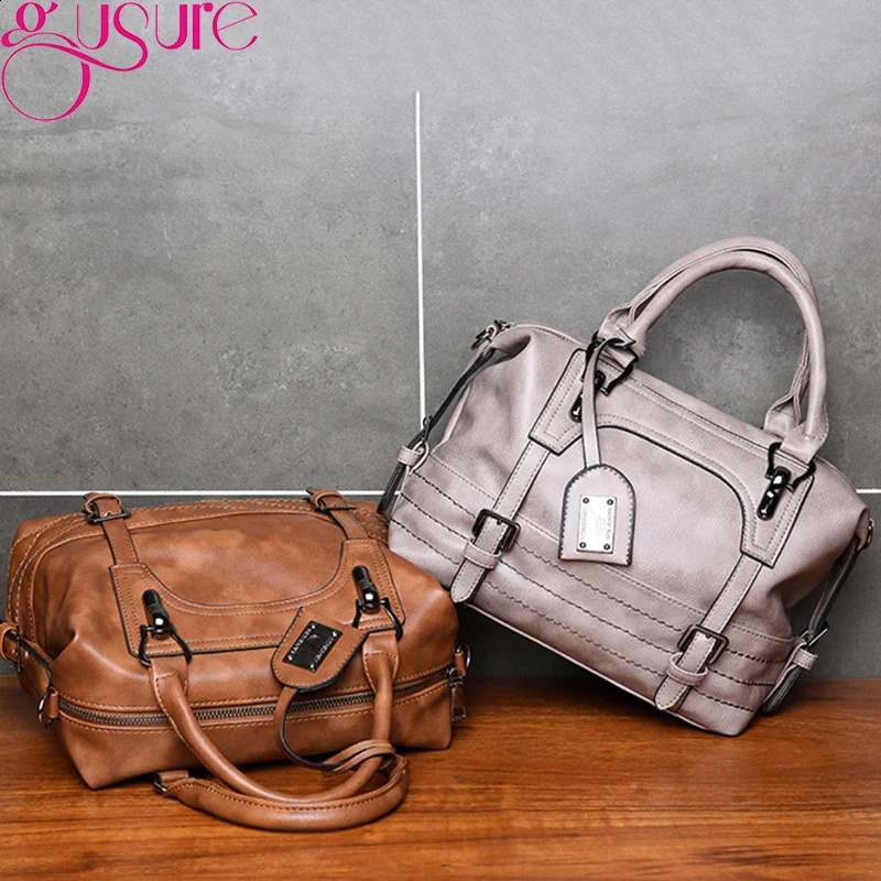 Gusure PU Leather Crossbody Bags Handbag Large Capacity Boston Bag Allmatch Female Shoulder n Tote 240819