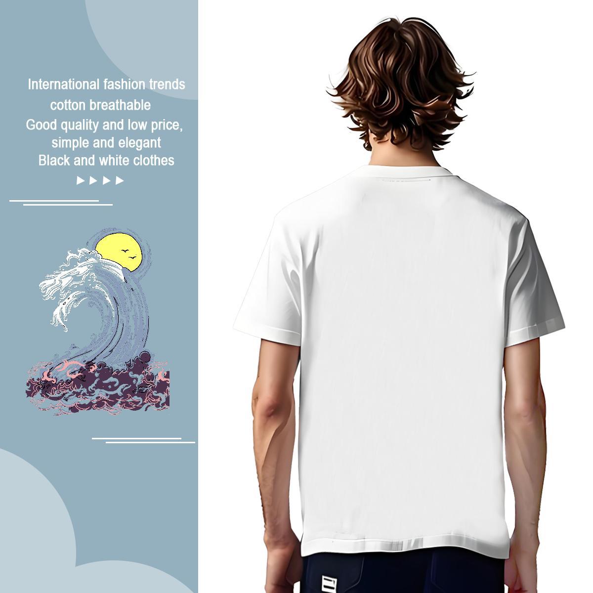 Loose beach 230g 100% Cotton Tshirts Hip Hop Pure Cotton T Shirts Men Fashion Design Black White Tees