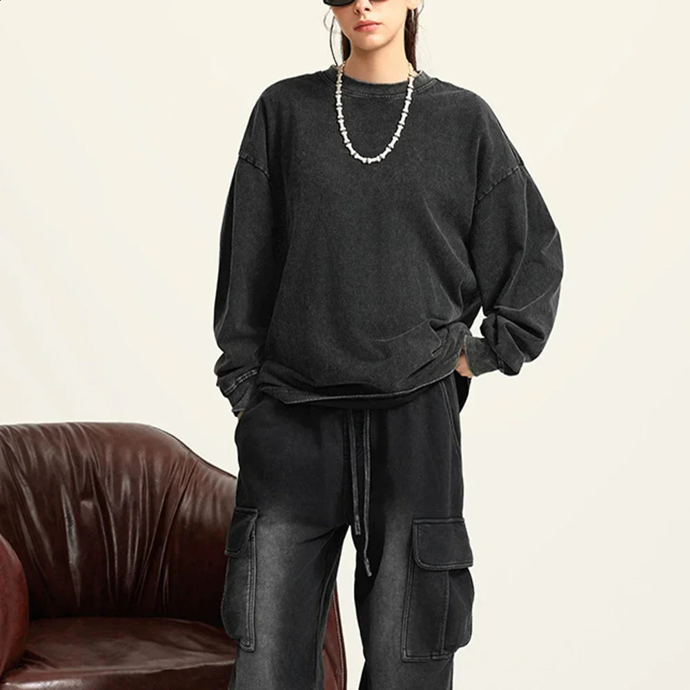 Vintage Washed Long Sleeve Pullover Men Women Oversized Hoodies Retro Cotton Casual Sweatshirts Handsome Hip Hop Streetwear 240820