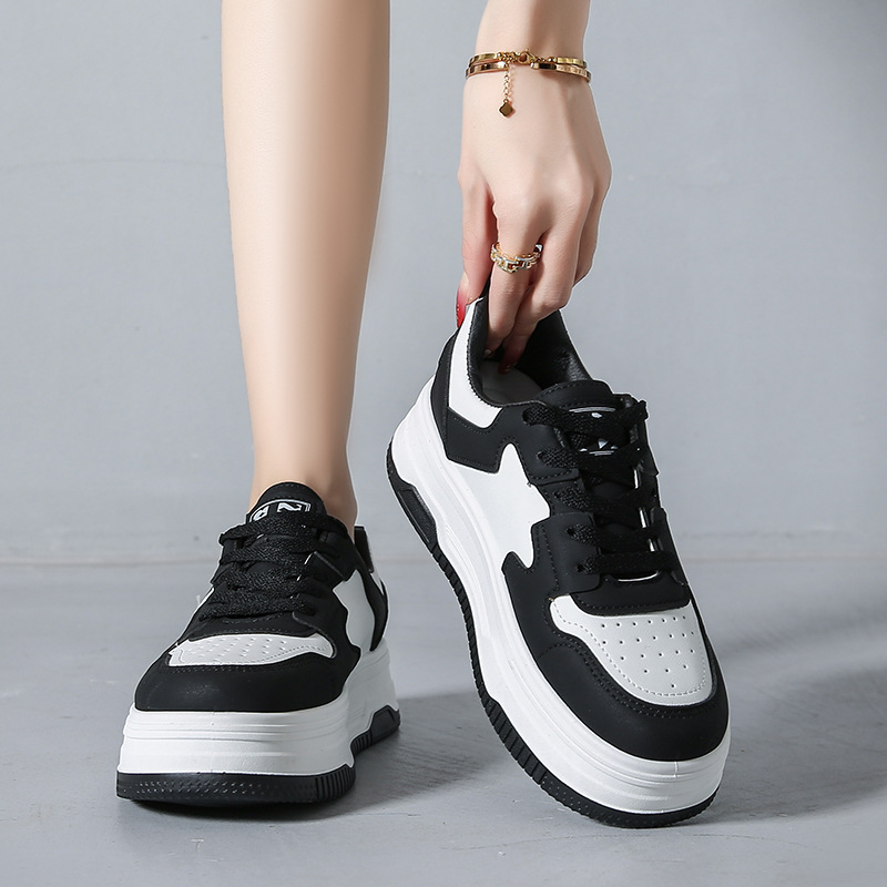 Ddmysports Thick Soled Board For Women S Spring And Autumn New Korean Version Breathable Round Toe Tied Sponge Cake Casual Sports Shoes Student White 