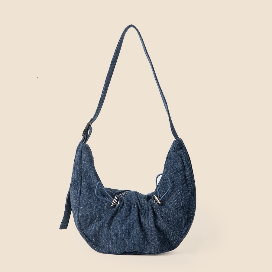 PU Underarm Single Shoulder Crescent for Women's Summer 2024 Versatile Drawstring Wrinkled Cowboy Bag