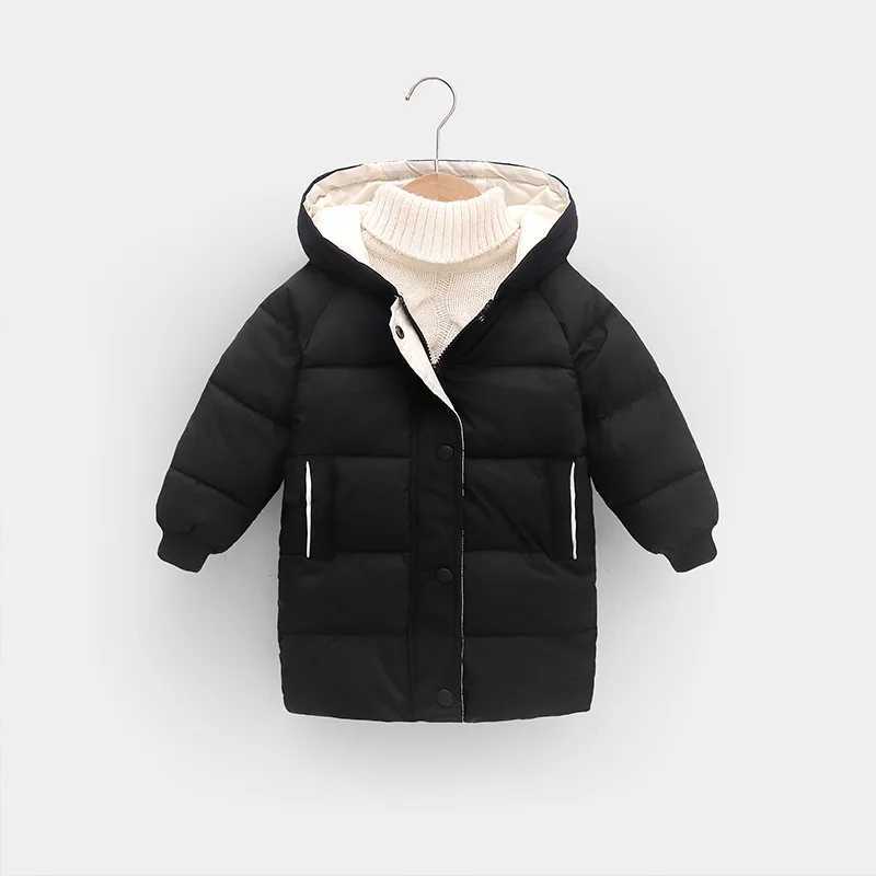 Winter Children Down Coats Boys Girls Fashion Long Overcoat Kids Thicken Casual Warm Outerwear Teenager Hooded Windproof ClothesXJ241214