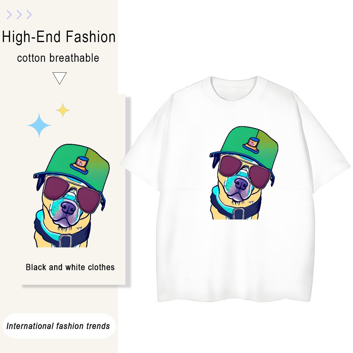 Fashion Casual Tshirt for Man Woman dog Street wear Hip Hop 230g Pure Cotton Top Tees Breathable Soft Popular Men T Shirts Oversized