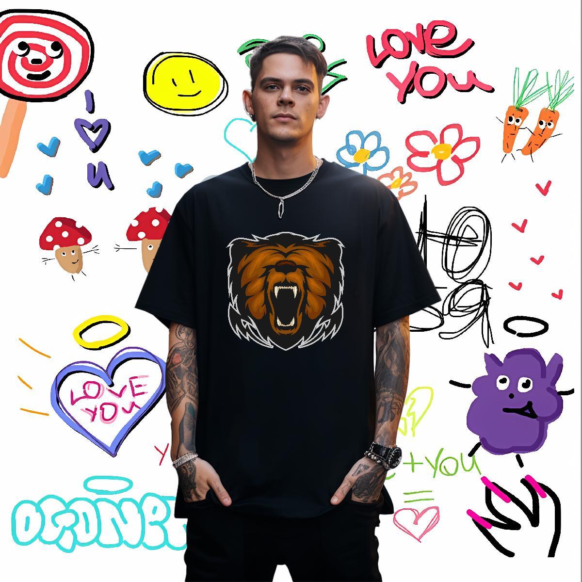 Cool Design T-Shirts for Men lion Crew Neck Breathable Sports Casual Skull 230g Pure Cotton Mens Tshirts Customized Tee Shirt