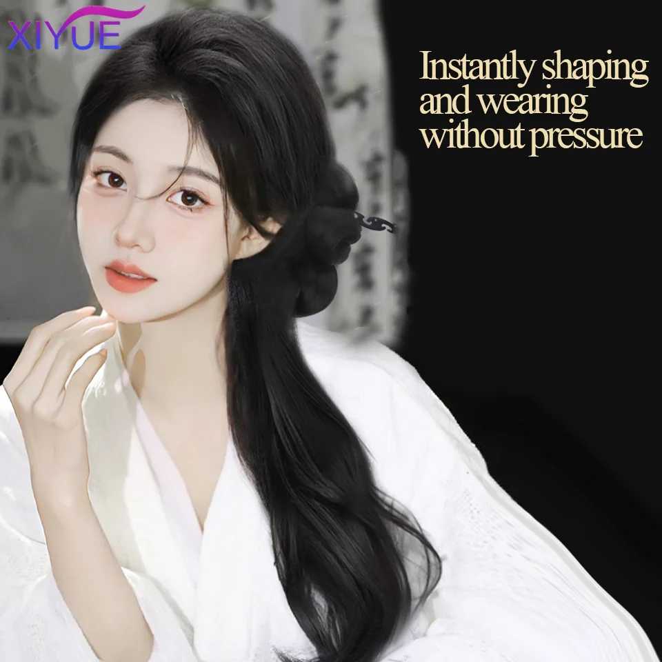 Xiyuewig and ponytail womens New China Han Dynasty ancient style wig weaving Chinese style retro low ponytail Republic W240817