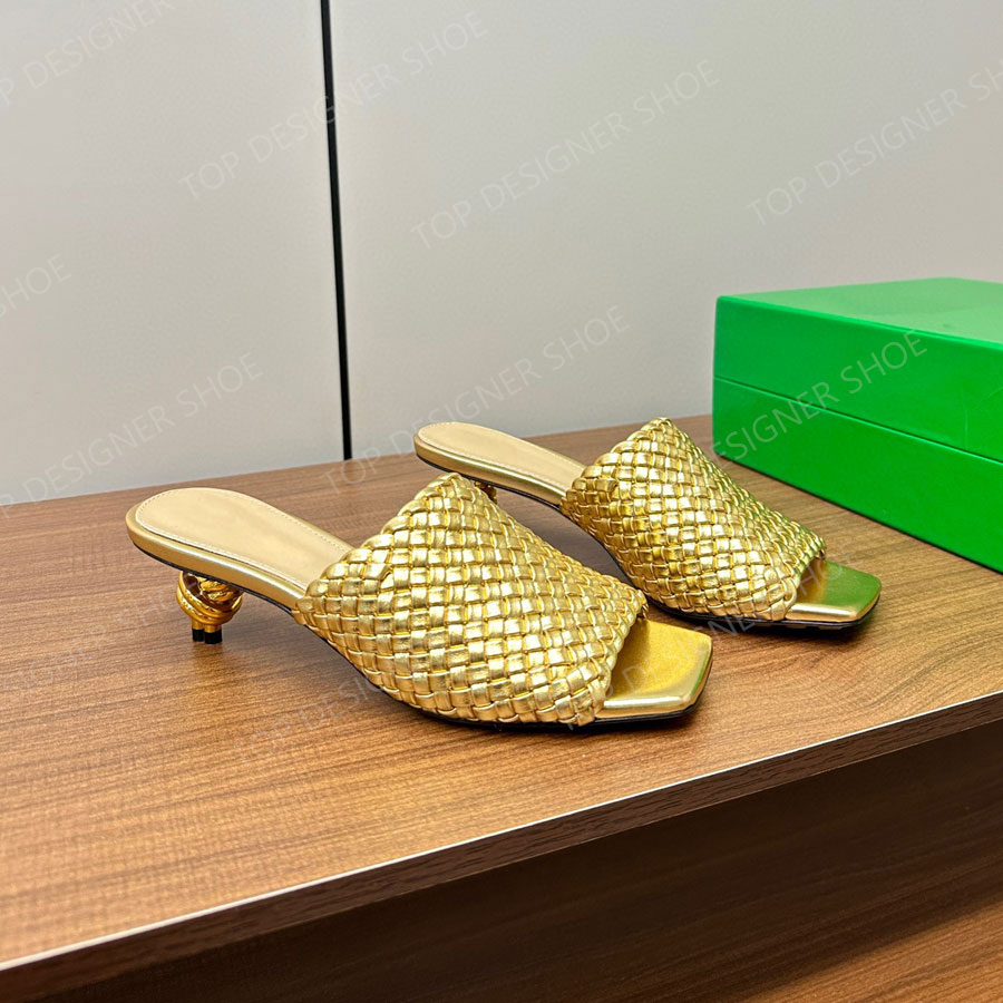 Top quality minimalism Knitted mules shoes Kitten heels slippers sandal open toes Luxury designer sandals Evening Vacation shoes Office shoes